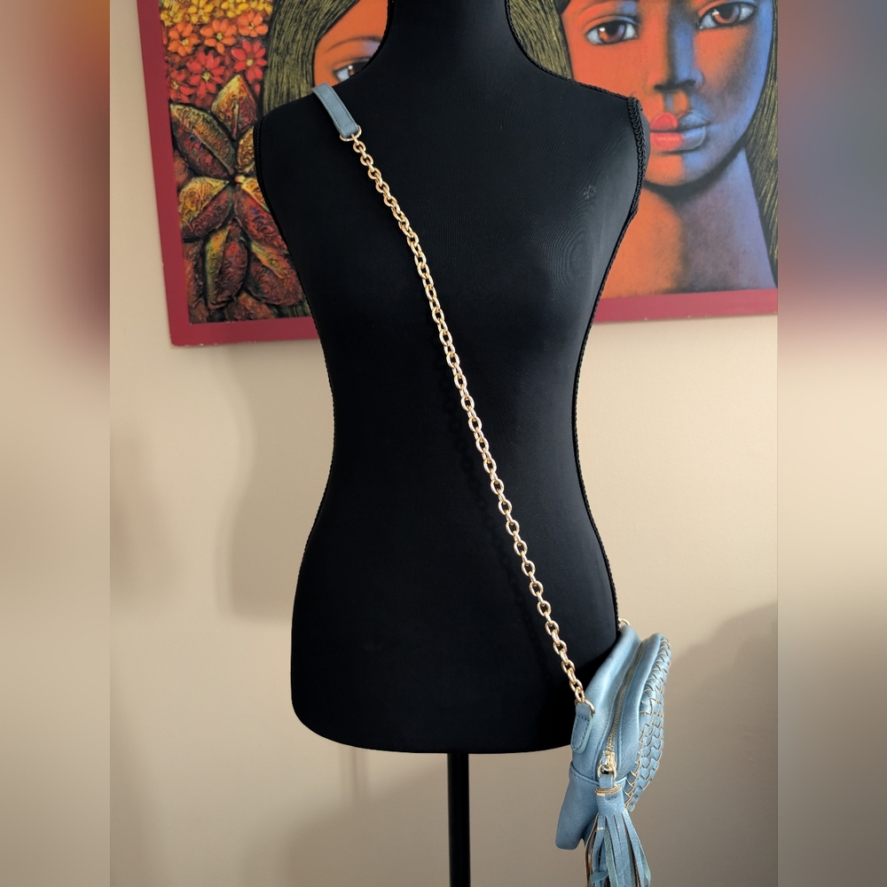 Urban Expressions Sky Blue Crossbody Bag with Gold Chain